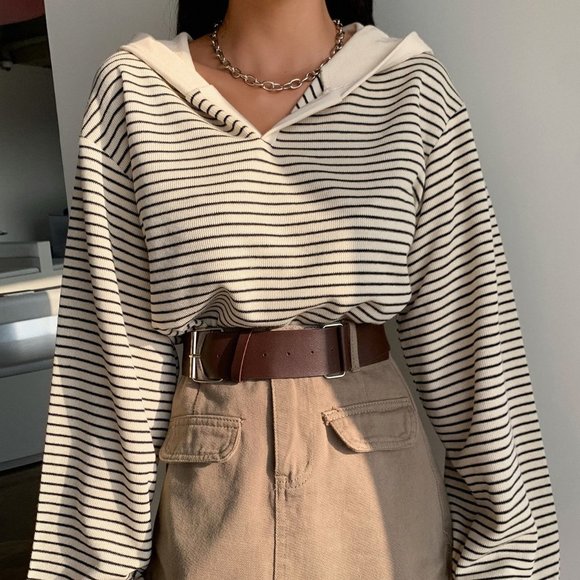 Brown Casual Womens Striped Drop Shoulder Sweatshirt - Picture 1 of 5